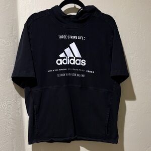 Adidas Men’s Black Short-Sleeve Hoodie with Bold Logo Size Large